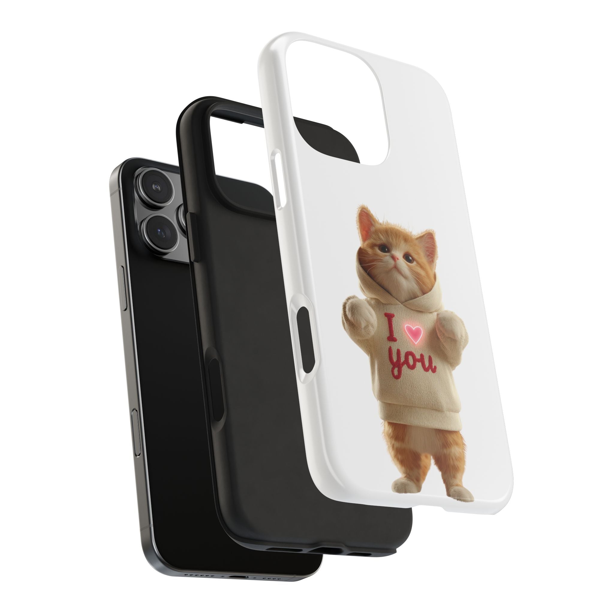 Cute Cat Tough Phone Case – 'I  You' Design
