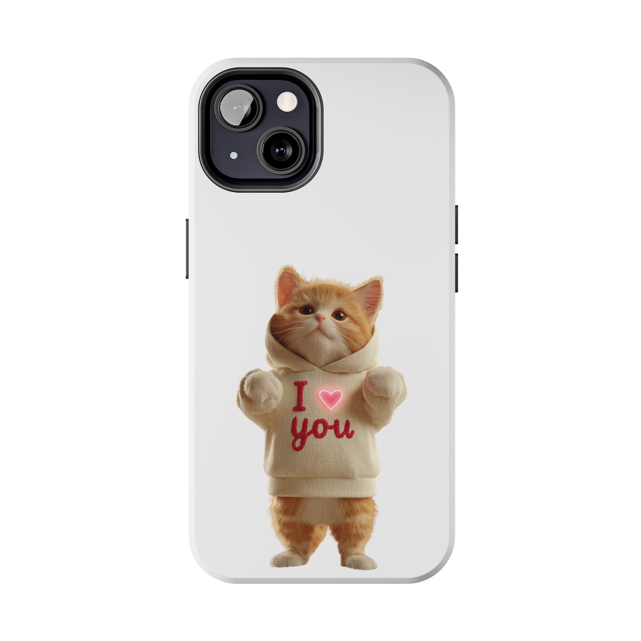 Cute Cat Tough Phone Case – 'I  You' Design