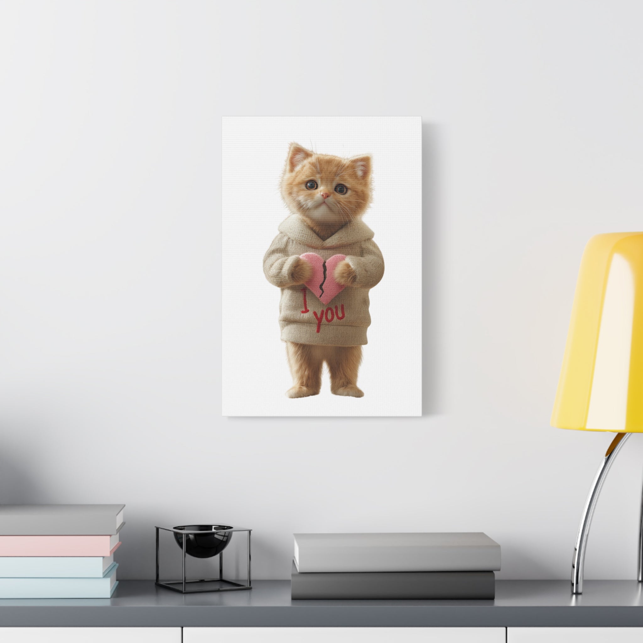 Cute Kitten Holding Broken Heart Matte Stretched Canvas Print