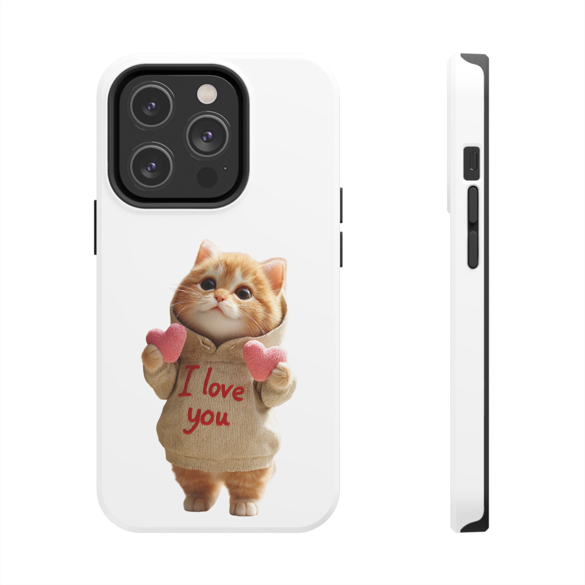 Cute Cat Phone Case with 'I Love You' Design