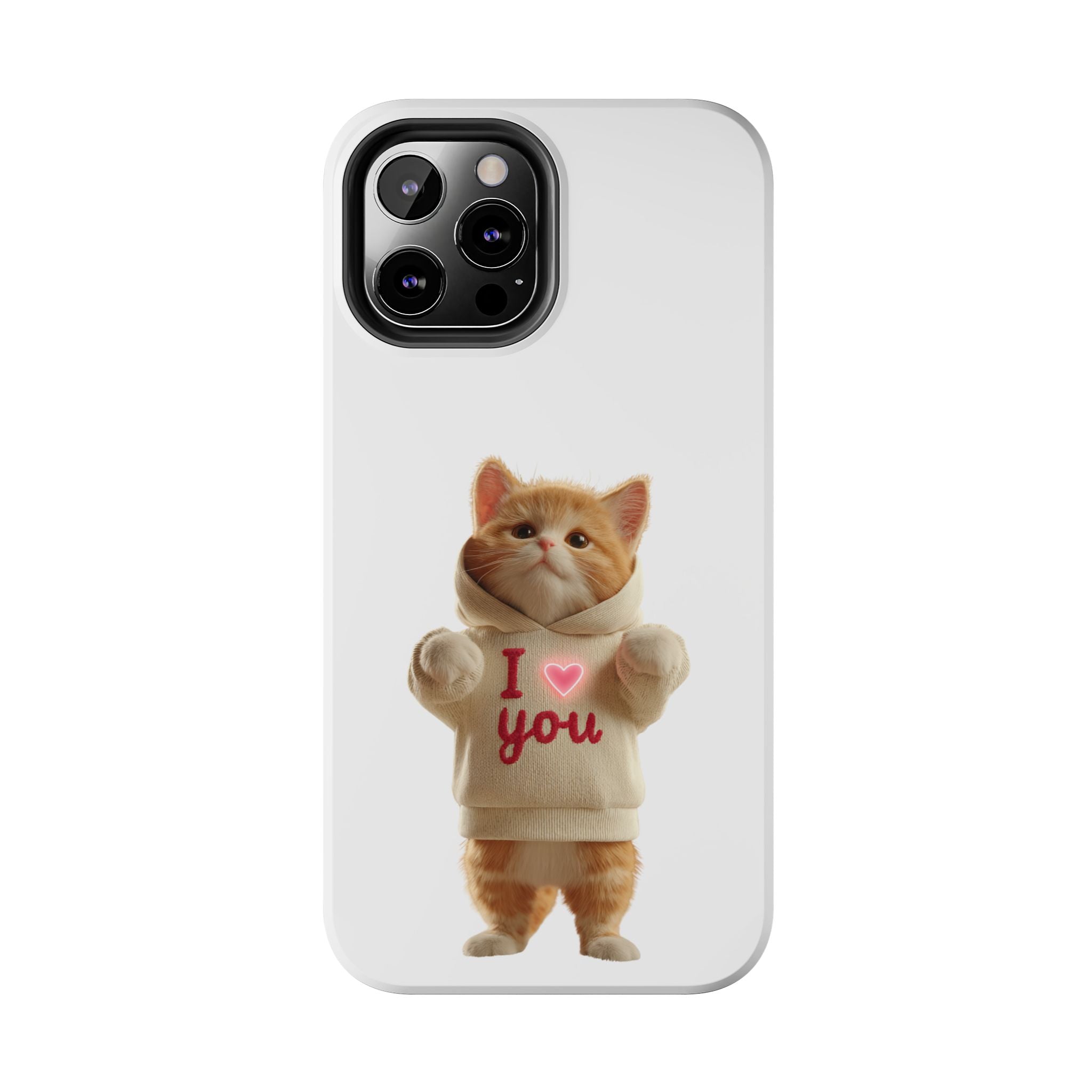 Cute Cat Tough Phone Case – 'I  You' Design
