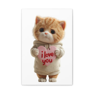 I Love You Cute Kitten Canvas Art – Romantic Heart Cat Wall Decor