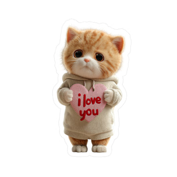 Cute Cat 'I Love You' Vinyl Sticker - Kiss-Cut Decal for Laptops, Water Bottles & Gifts