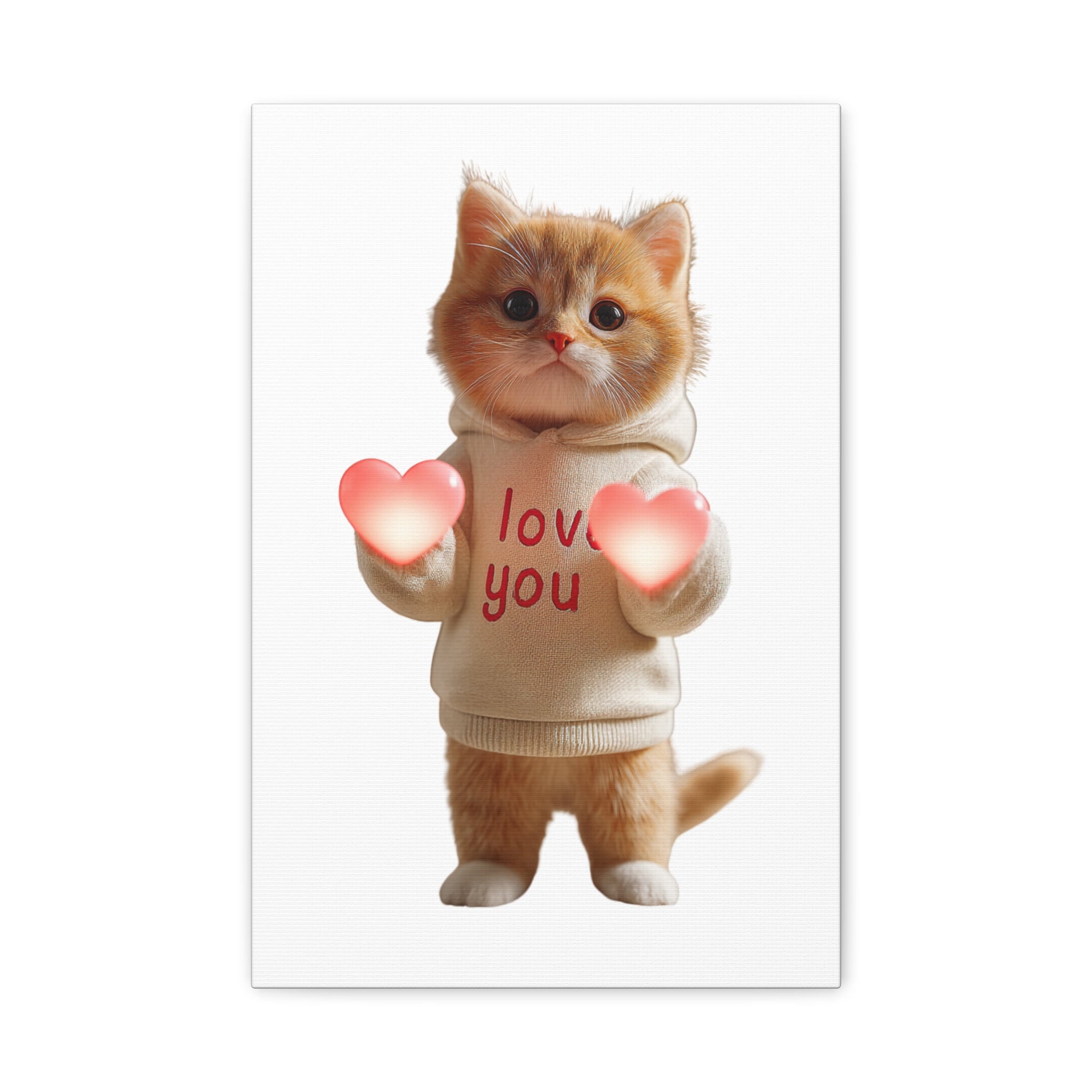 Cute Kitten 'Love You' Matte Canvas Wall Art — Stretched Cat Print for Valentines & Gifts