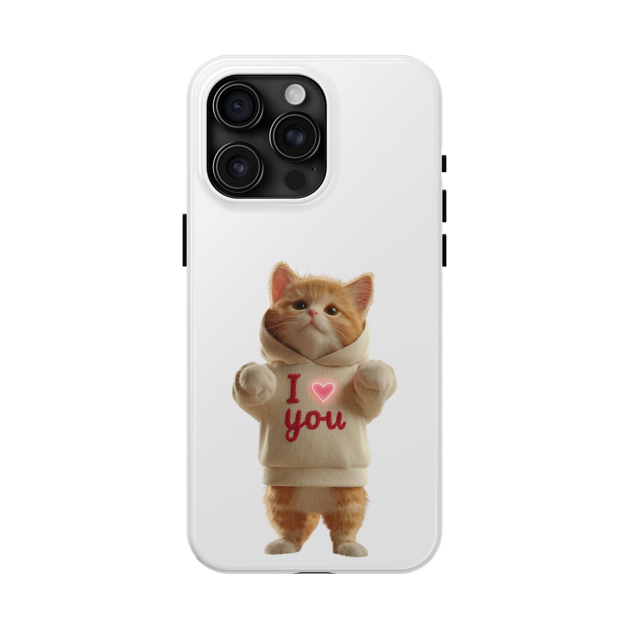Cute Cat Tough Phone Case – 'I  You' Design