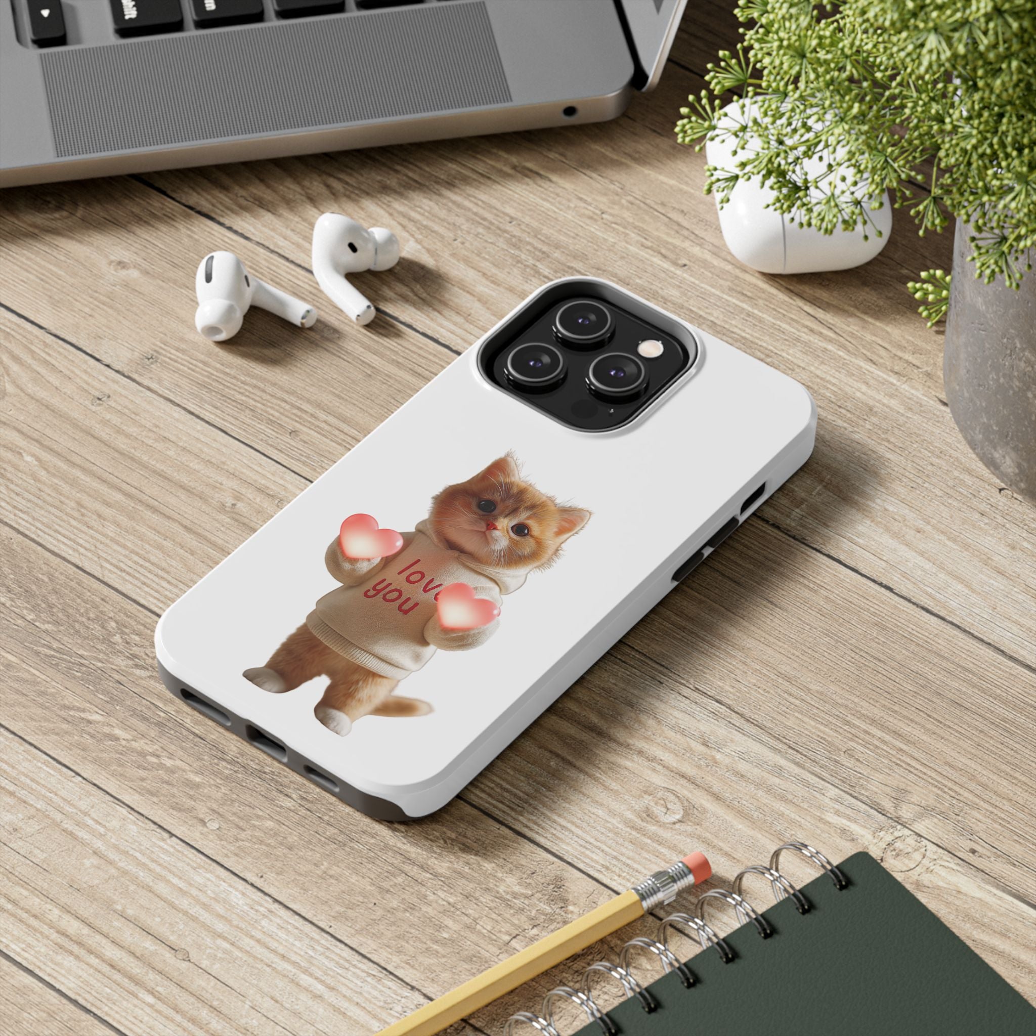 Cute Kitten ‘Love You’ Heart Paw Tough Protective Case