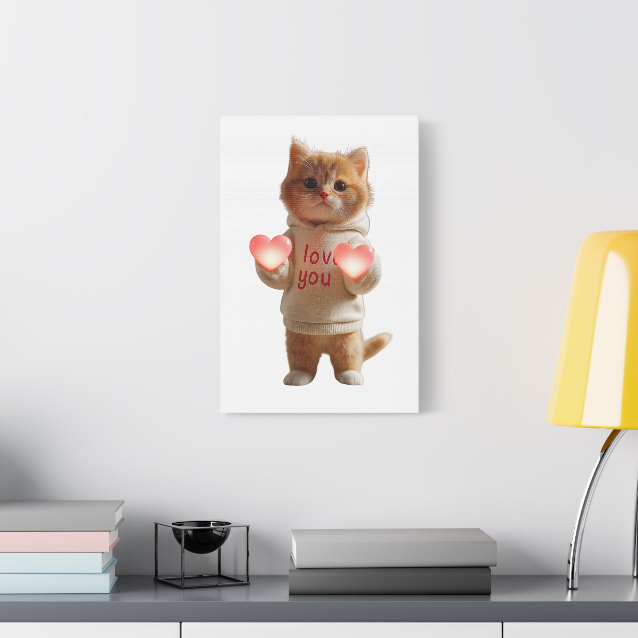 Cute Kitten 'Love You' Matte Canvas Wall Art — Stretched Cat Print for Valentines & Gifts