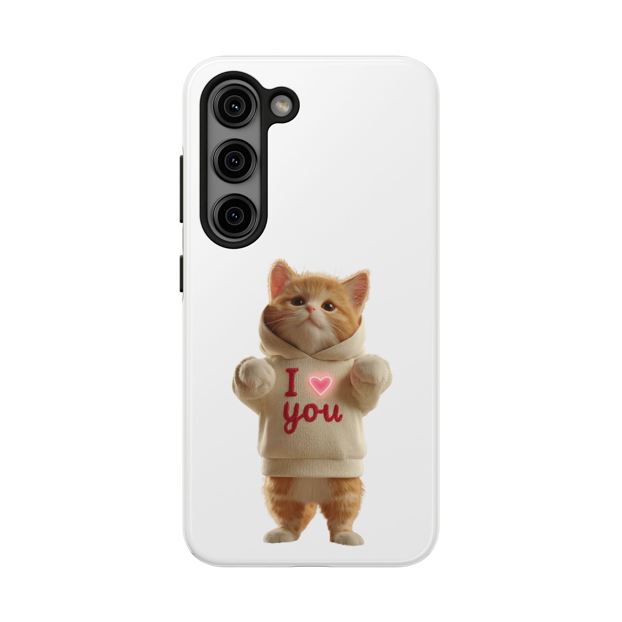 Cute Cat Tough Phone Case – 'I  You' Design