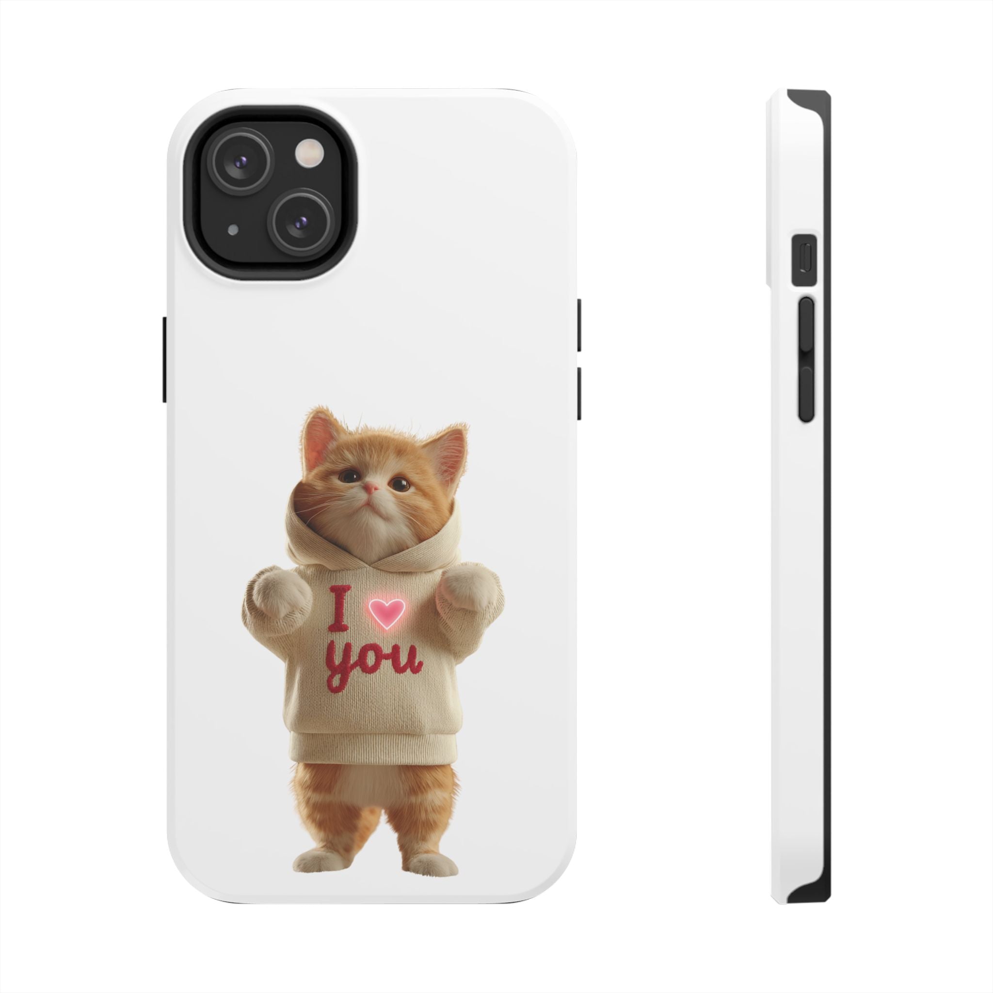 Cute Cat Tough Phone Case – 'I  You' Design