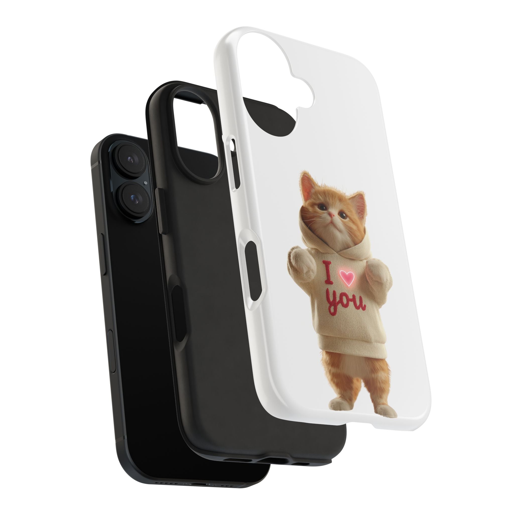 Cute Cat Tough Phone Case – 'I  You' Design