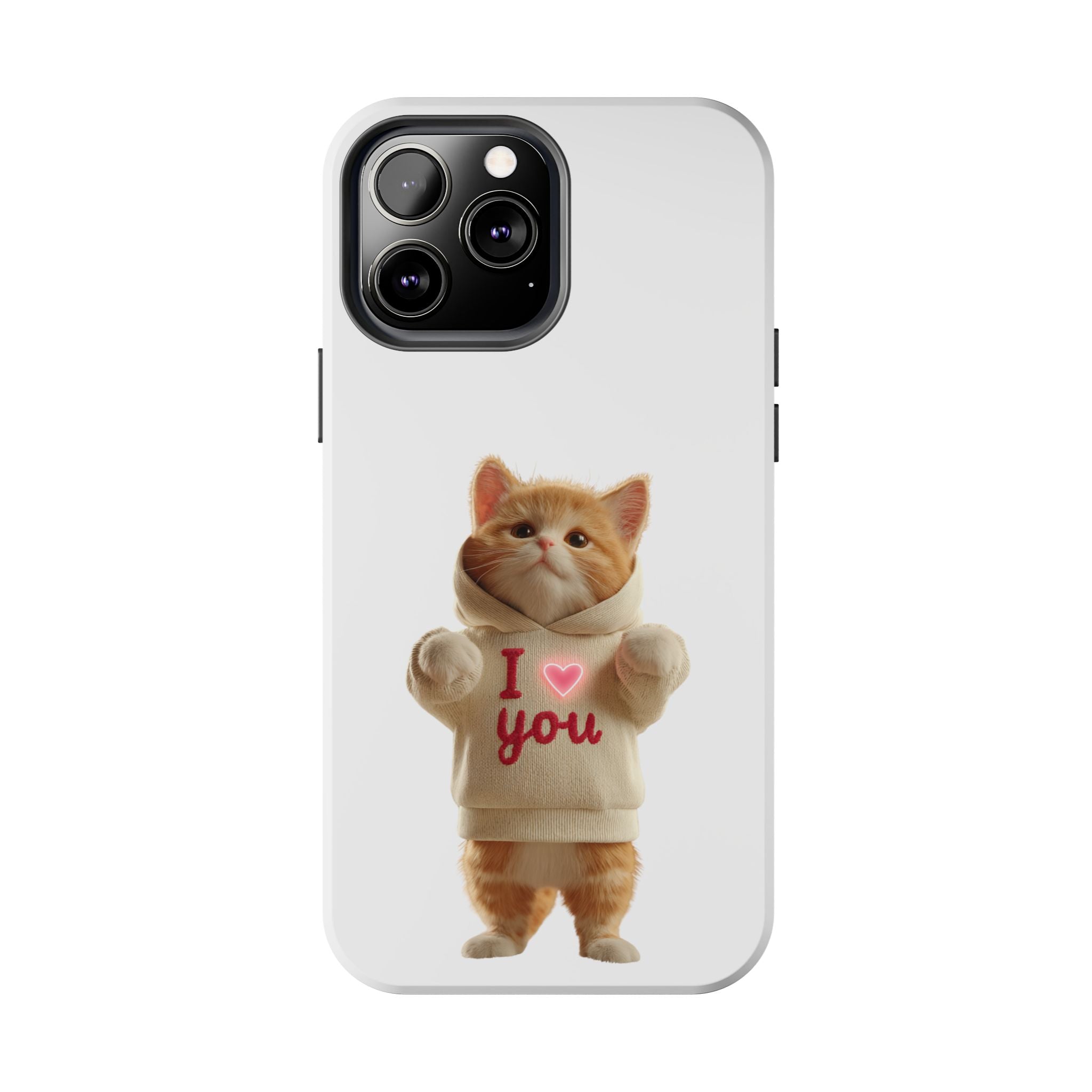 Cute Cat Tough Phone Case – 'I  You' Design