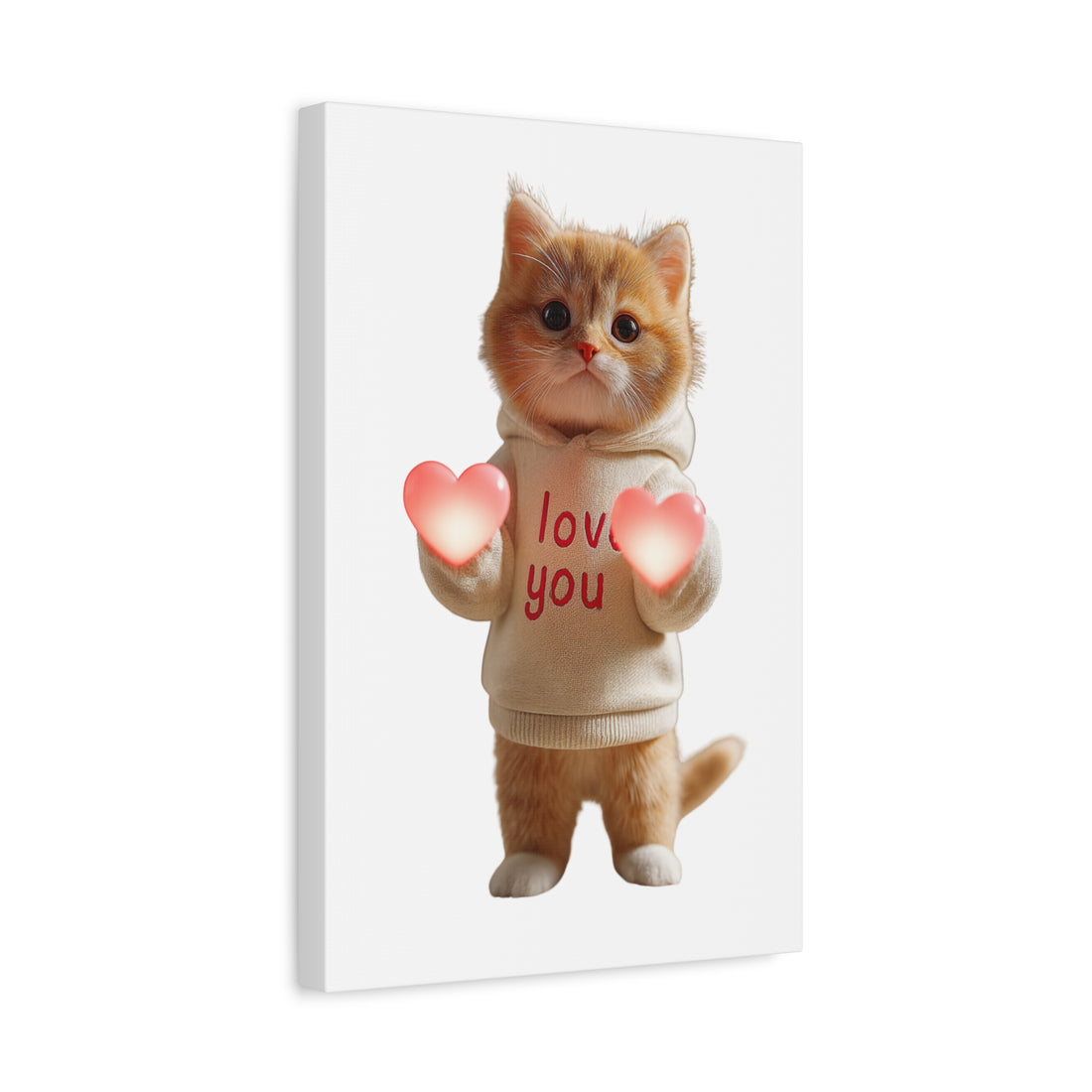 Cute Kitten 'Love You' Matte Canvas Wall Art — Stretched Cat Print for Valentines & Gifts