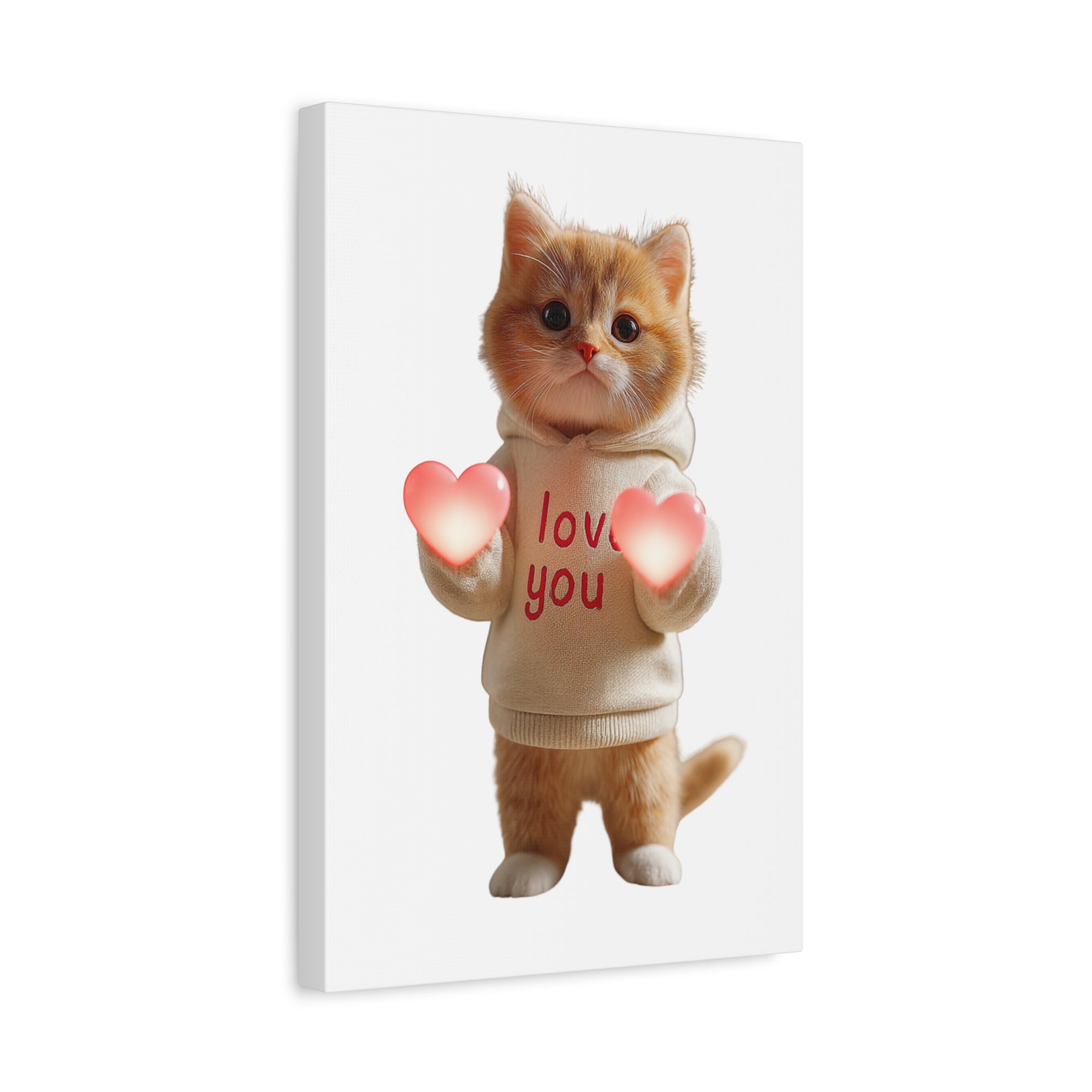 Cute Kitten 'Love You' Matte Canvas Wall Art — Stretched Cat Print for Valentines & Gifts