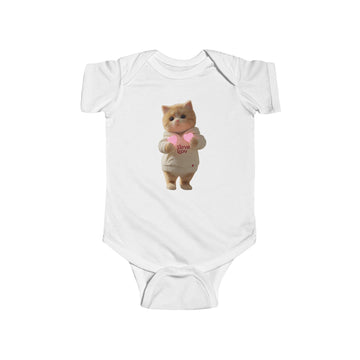 Baby Onesie with Cute Cat Holding “I Love You” Heart — Infant Bodysuit