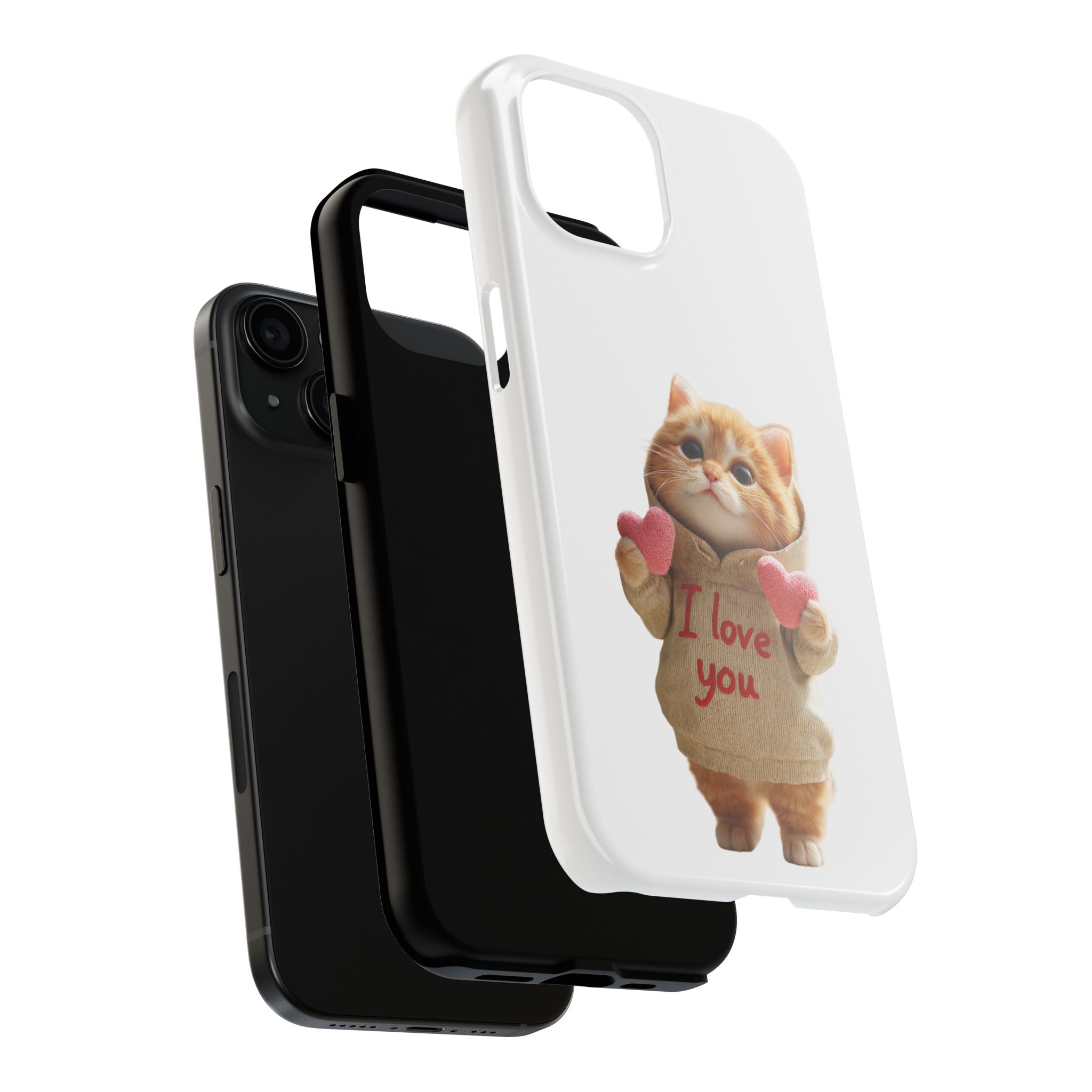 Cute Cat Phone Case with 'I Love You' Design