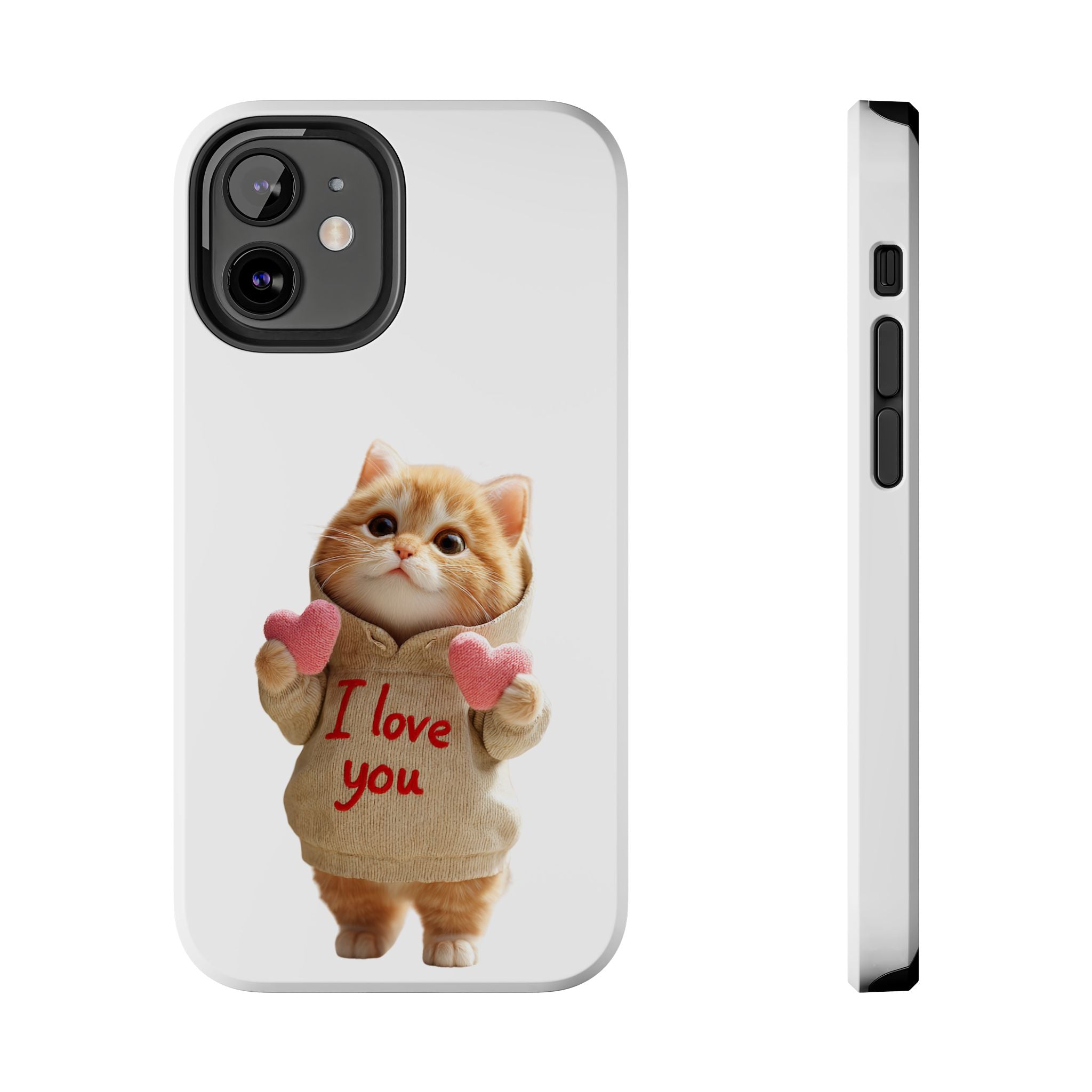Cute Cat Phone Case with 'I Love You' Design