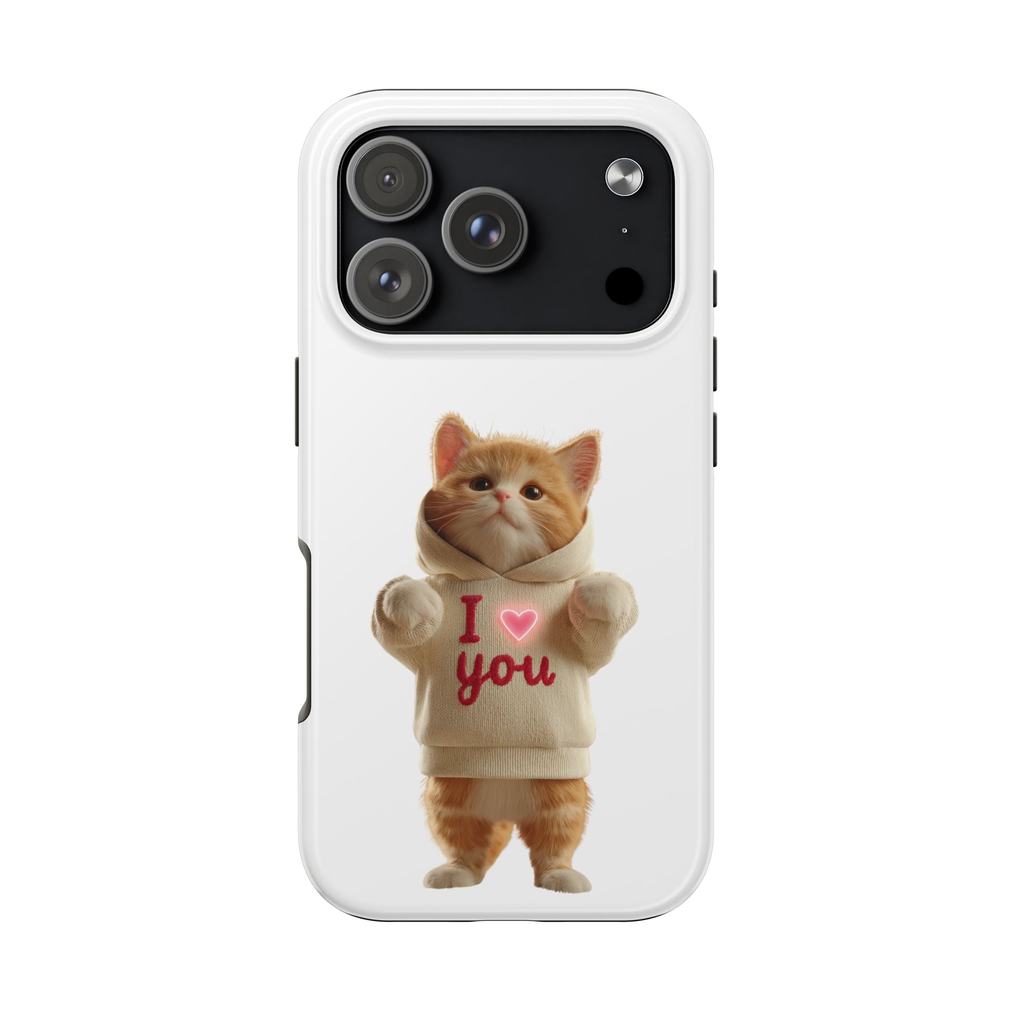Cute Cat Tough Phone Case – 'I  You' Design