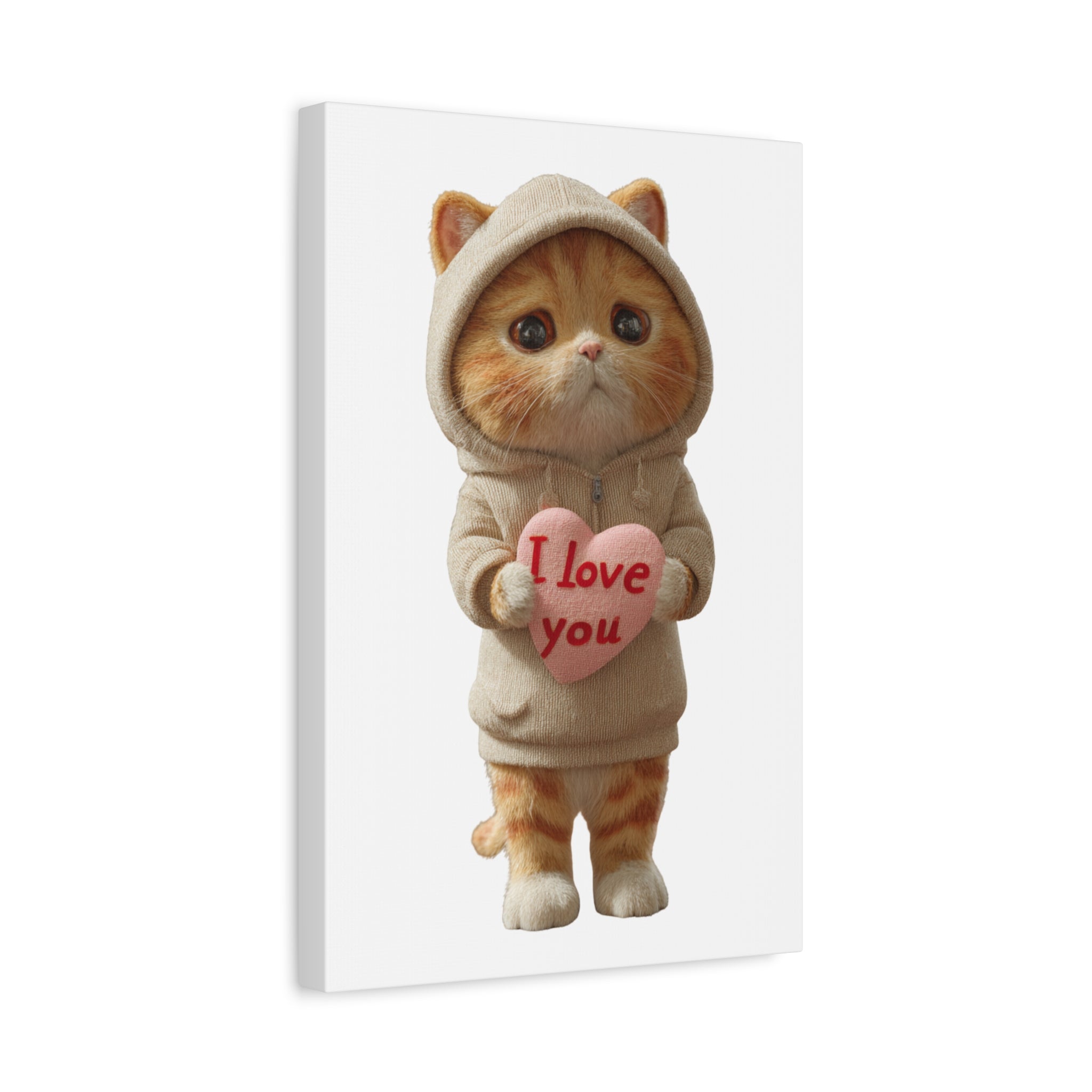 Cute Kitten Holding 'I Love You' Heart Matte Canvas Print — Romantic Wall Art for Valentine’s Day & Nursery