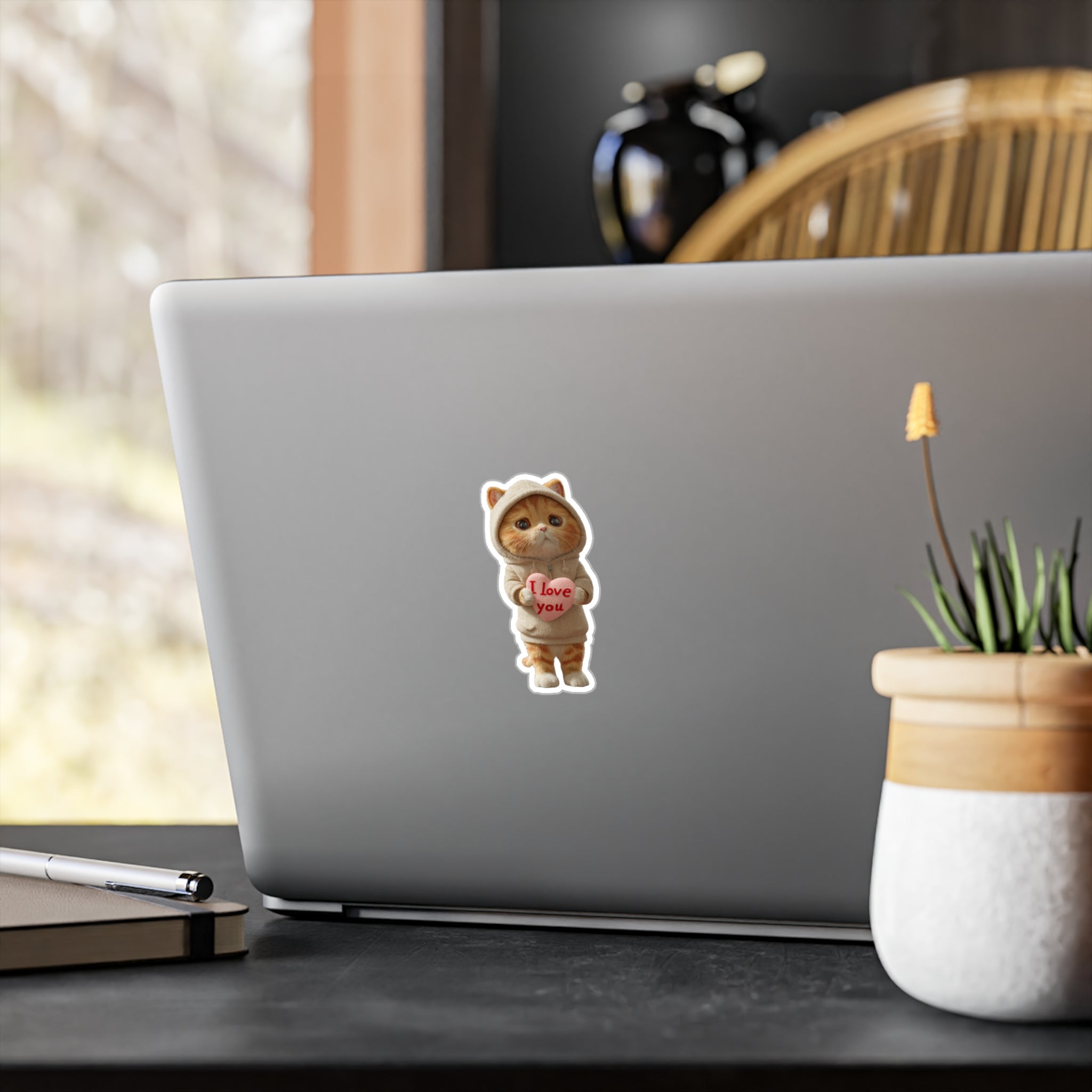 Cute Kitten 'I Love You' Vinyl Sticker — Kiss-Cut Decal for Laptops, Water Bottles & Gifts