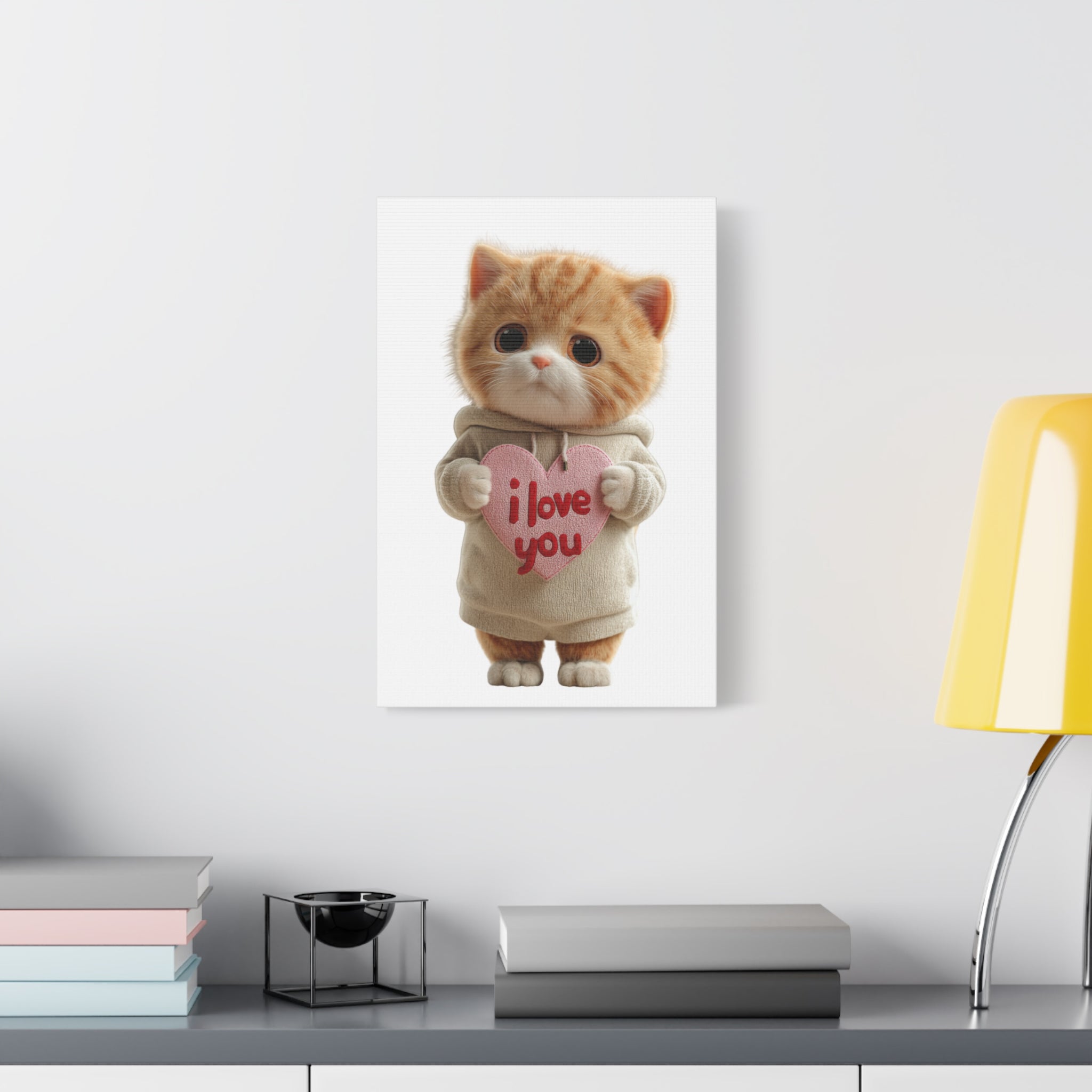 I Love You Cute Kitten Canvas Art – Romantic Heart Cat Wall Decor