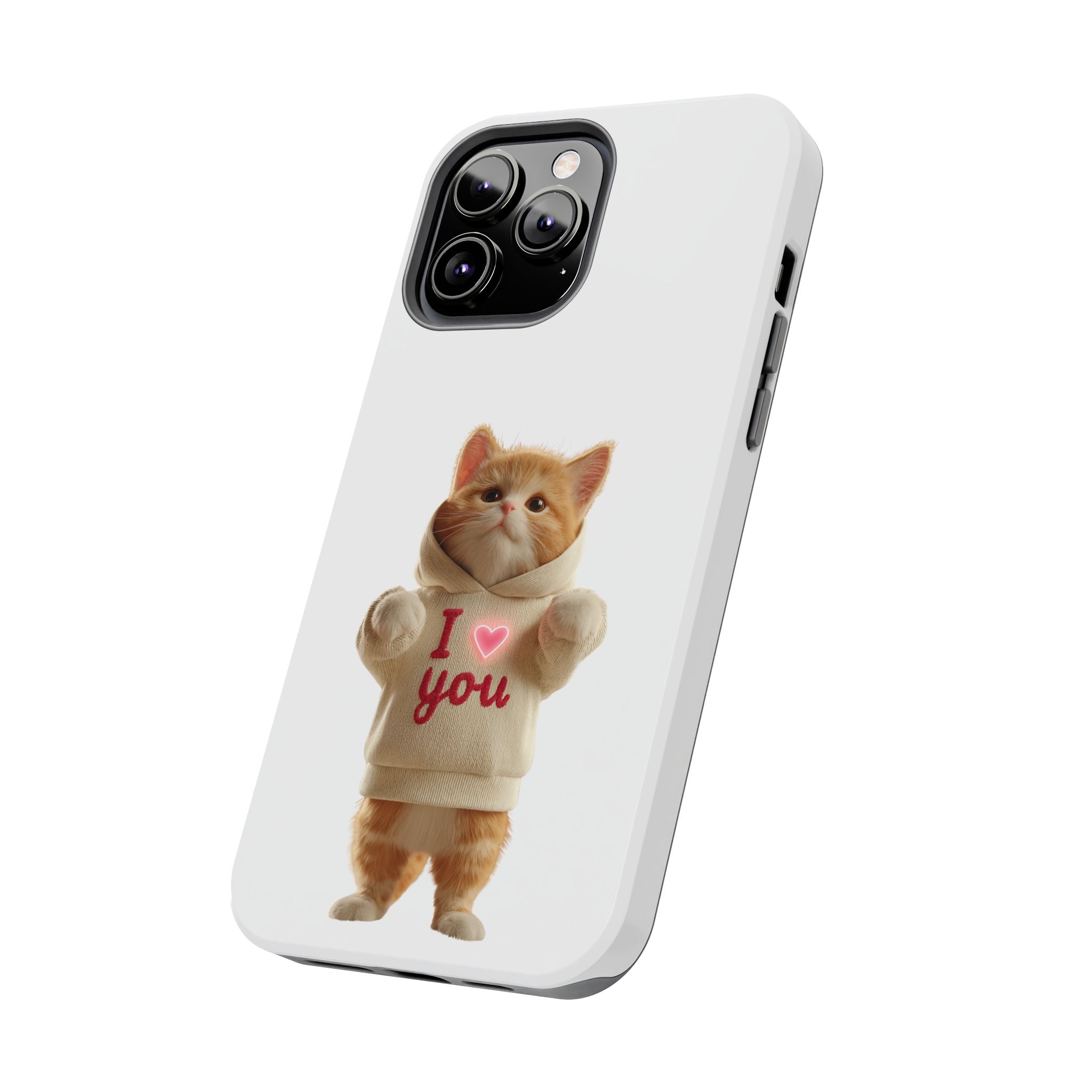 Cute Cat Tough Phone Case – 'I  You' Design