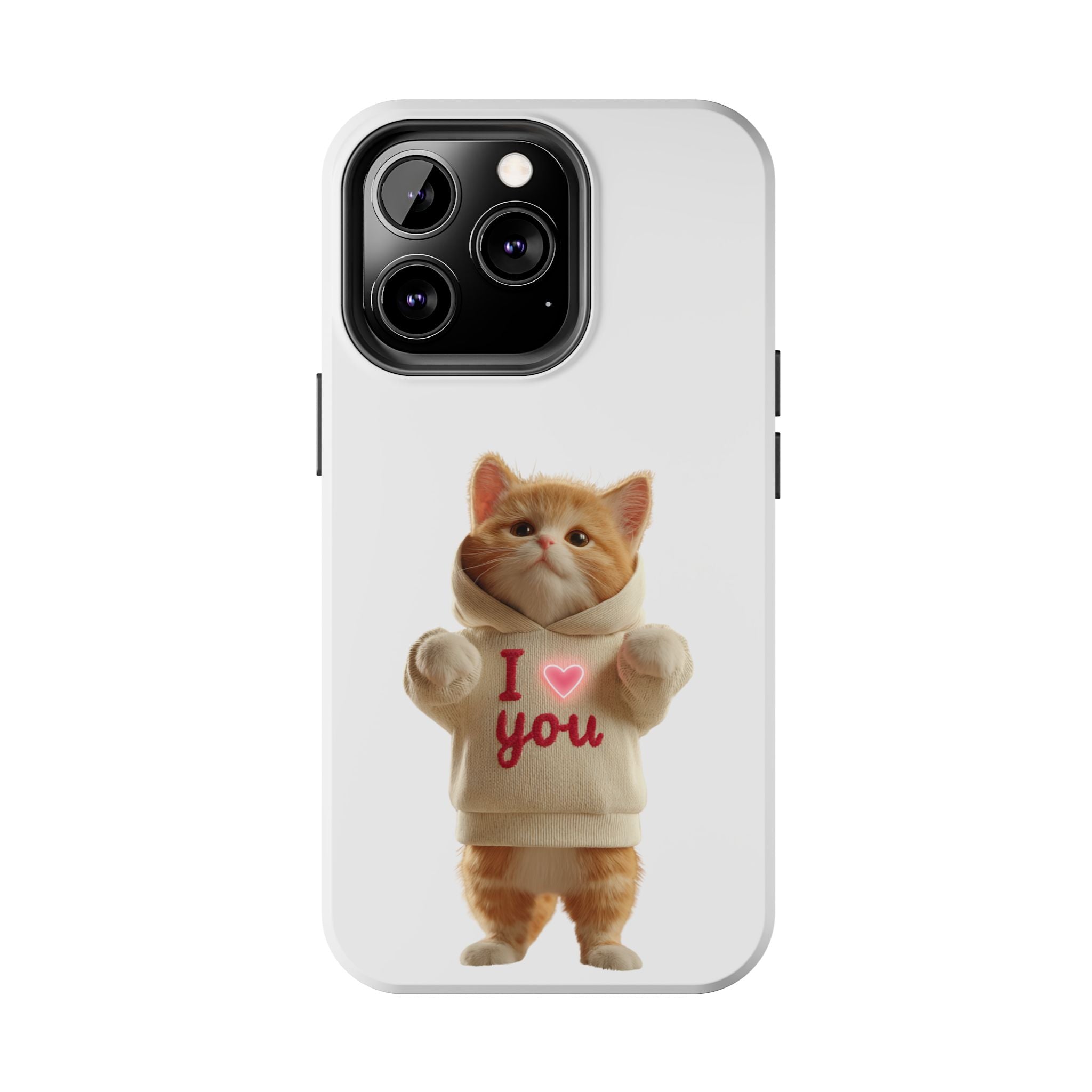 Cute Cat Tough Phone Case – 'I  You' Design