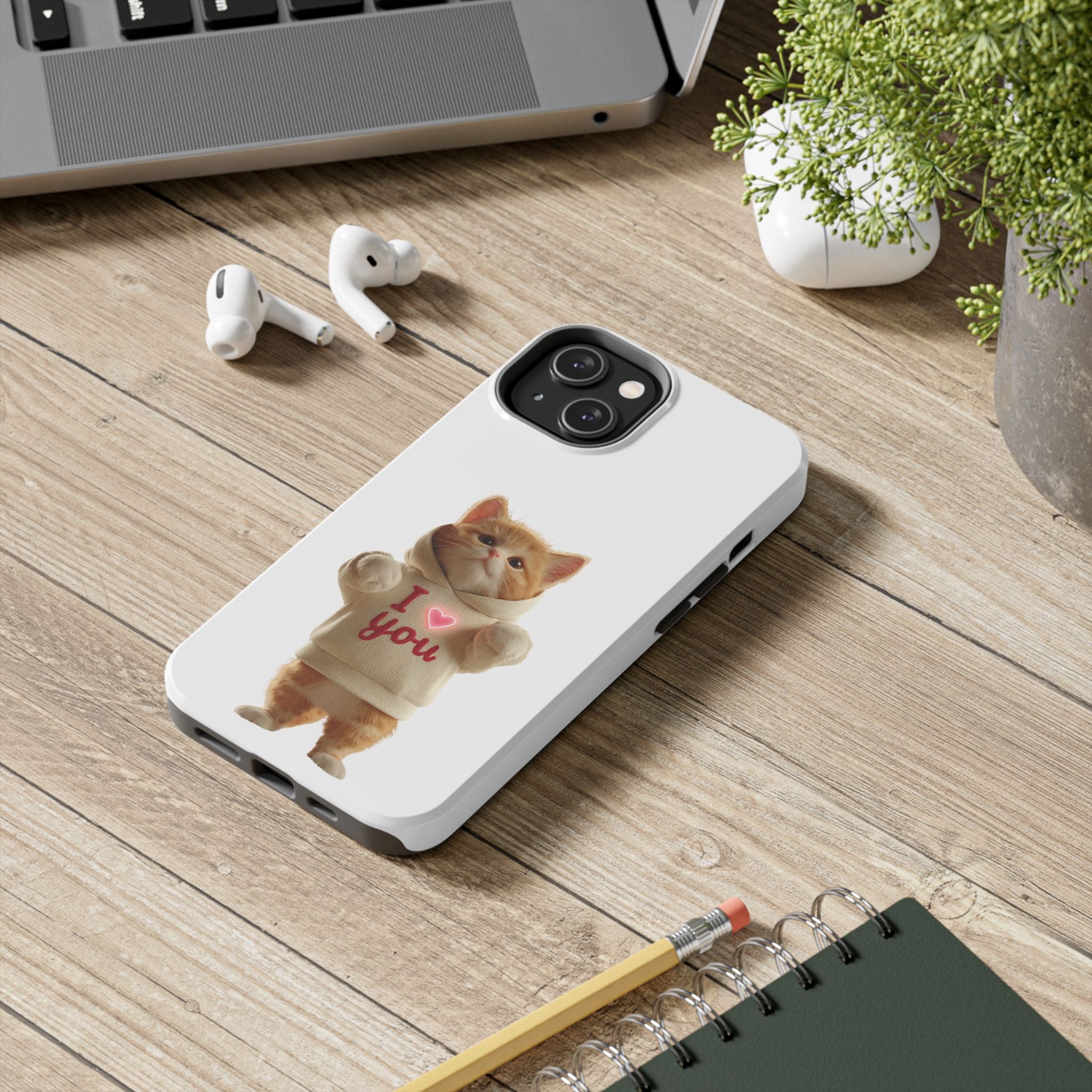 Cute Cat Tough Phone Case – 'I  You' Design