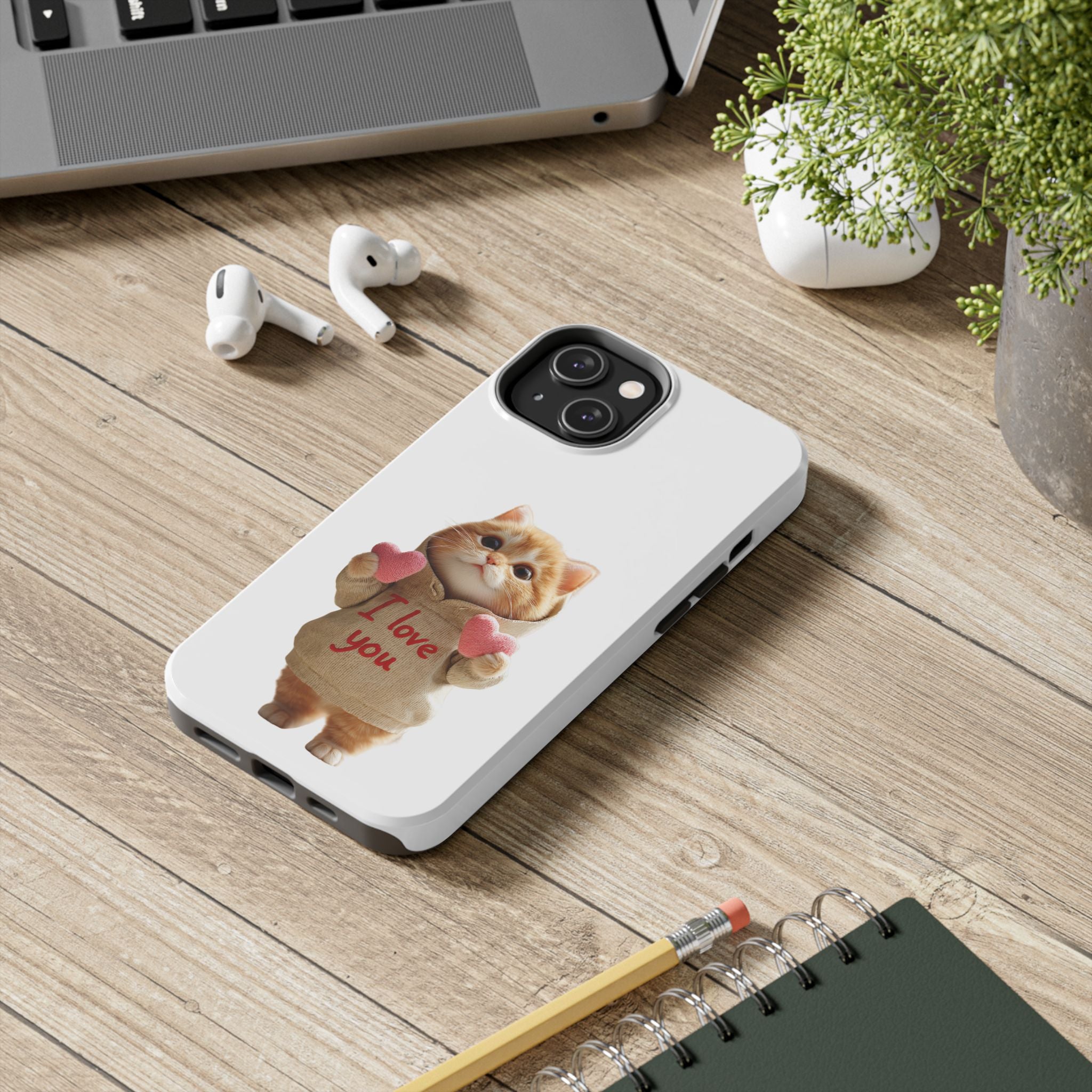 Cute Cat Phone Case with 'I Love You' Design