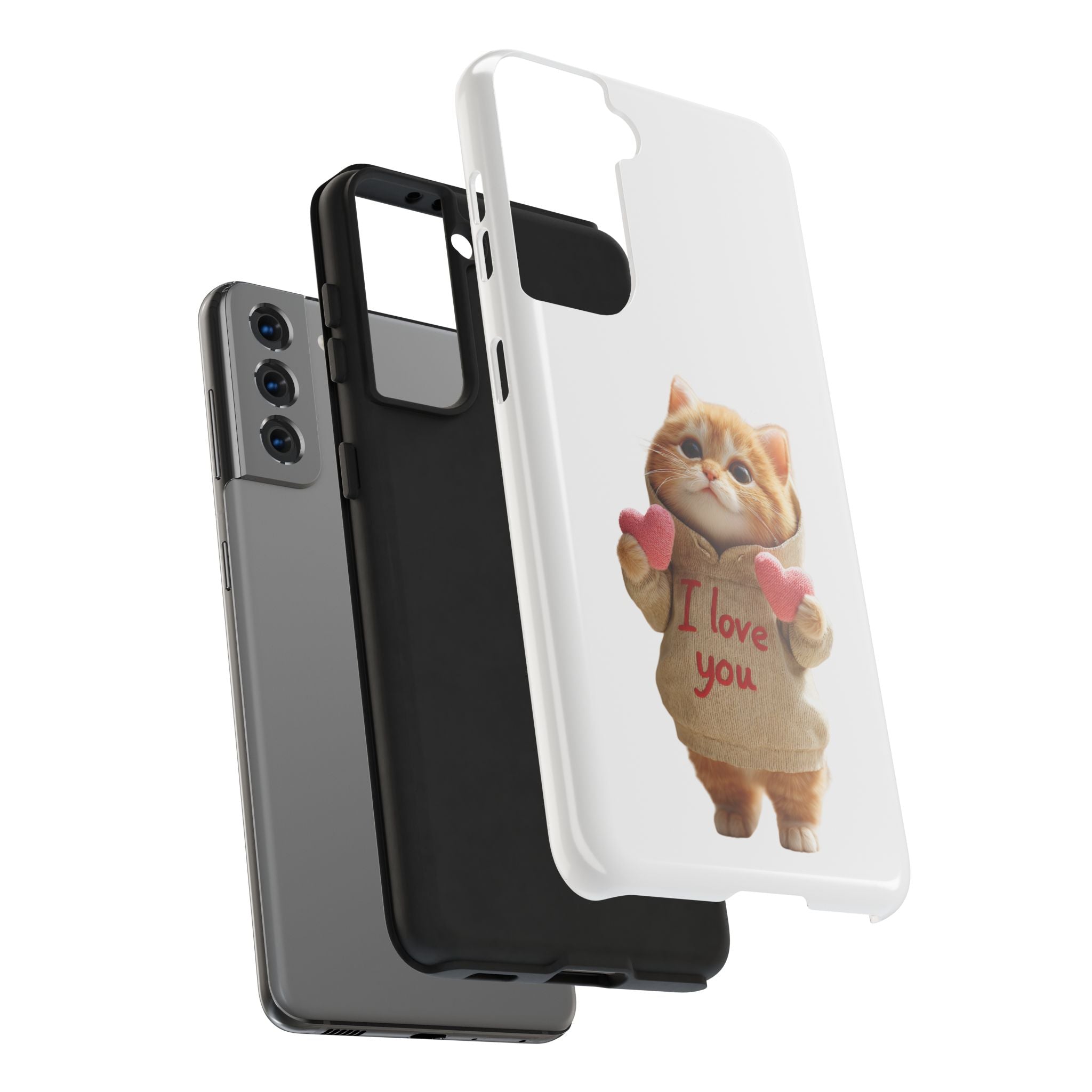 Cute Cat Phone Case with 'I Love You' Design