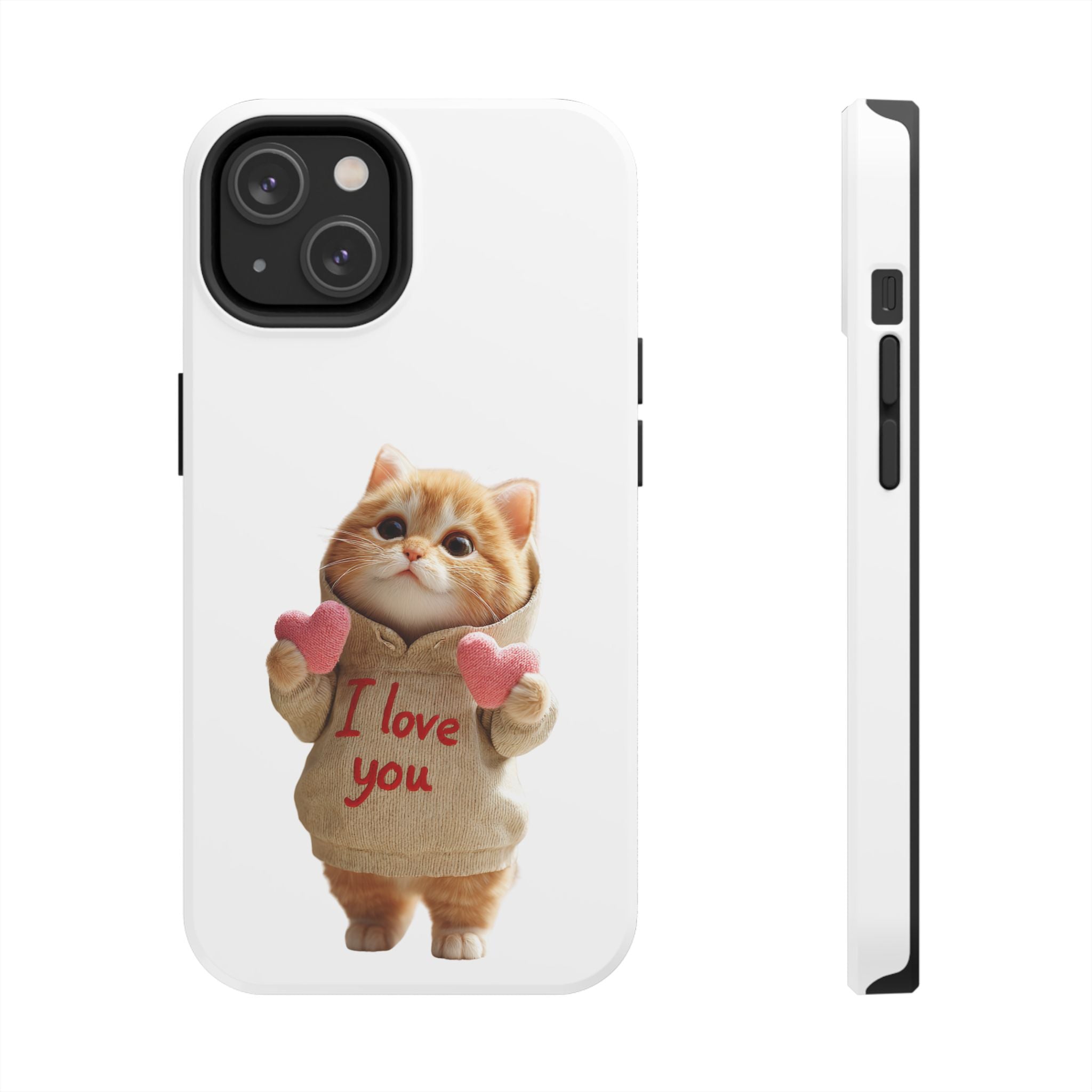 Cute Cat Phone Case with 'I Love You' Design