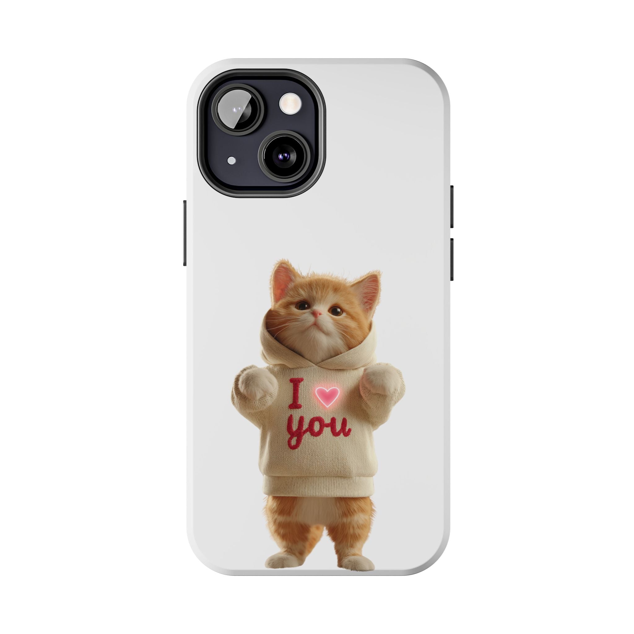 Cute Cat Tough Phone Case – 'I  You' Design