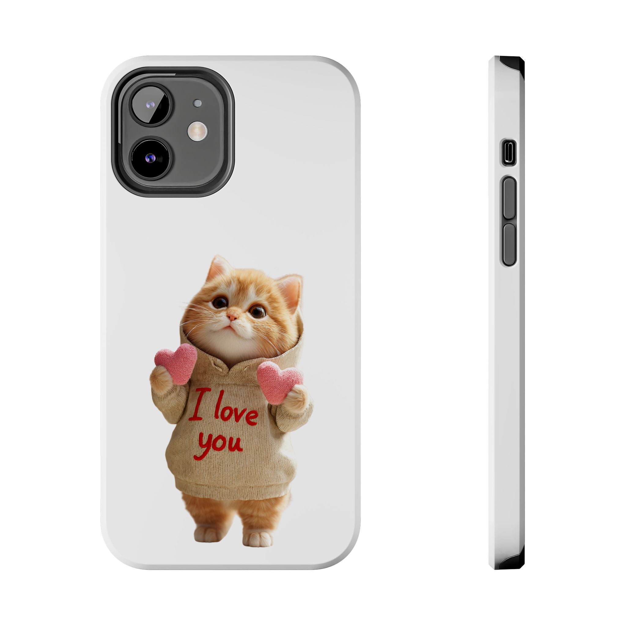 Cute Cat Phone Case with 'I Love You' Design