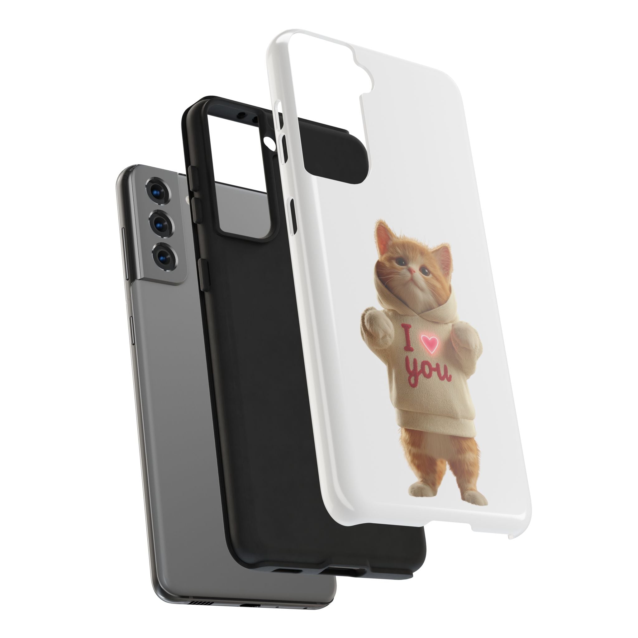 Cute Cat Tough Phone Case – 'I  You' Design