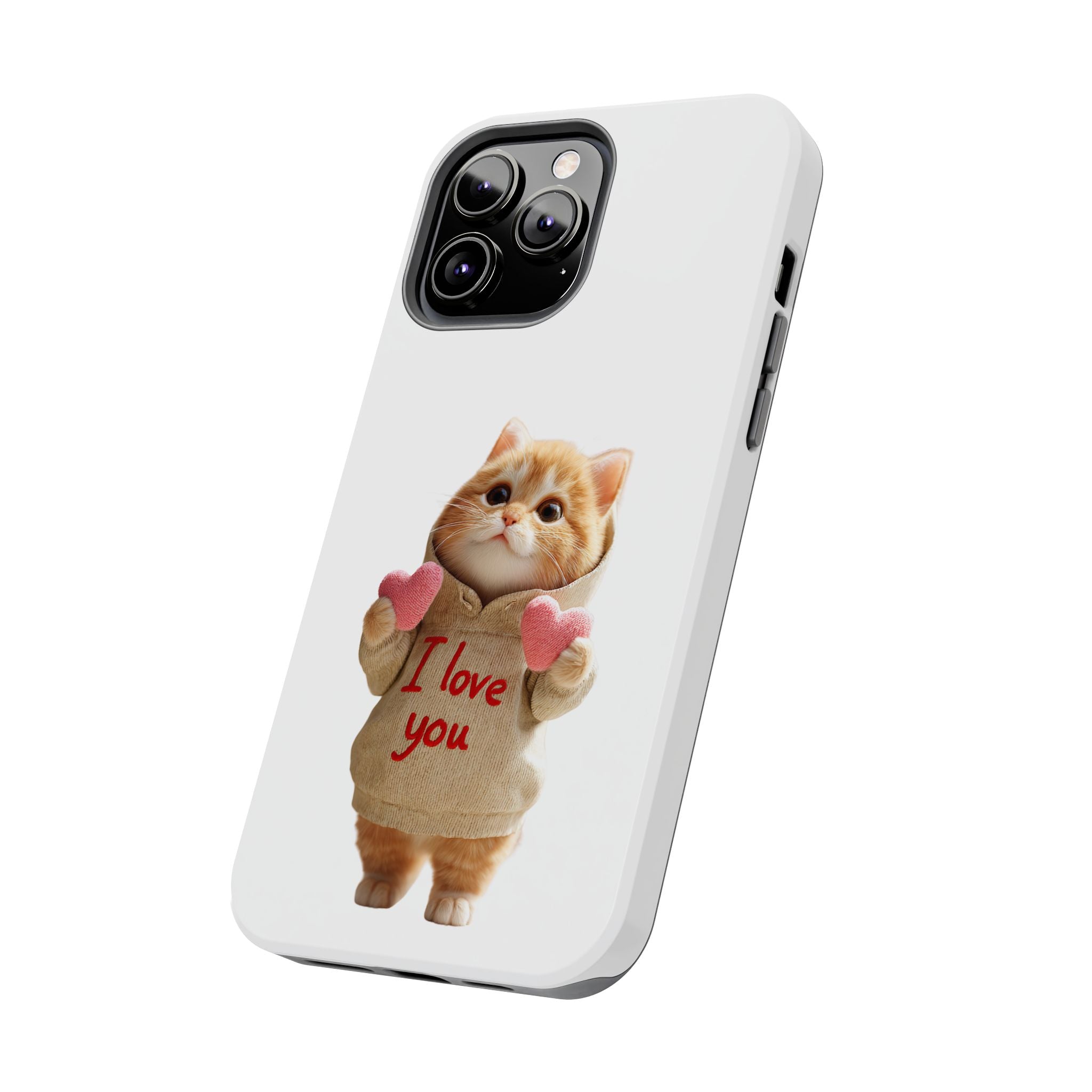 Cute Cat Phone Case with 'I Love You' Design