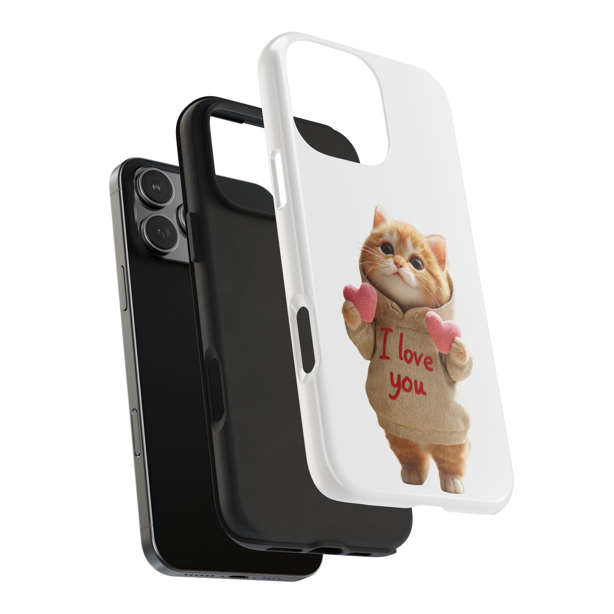 Cute Cat Phone Case with 'I Love You' Design
