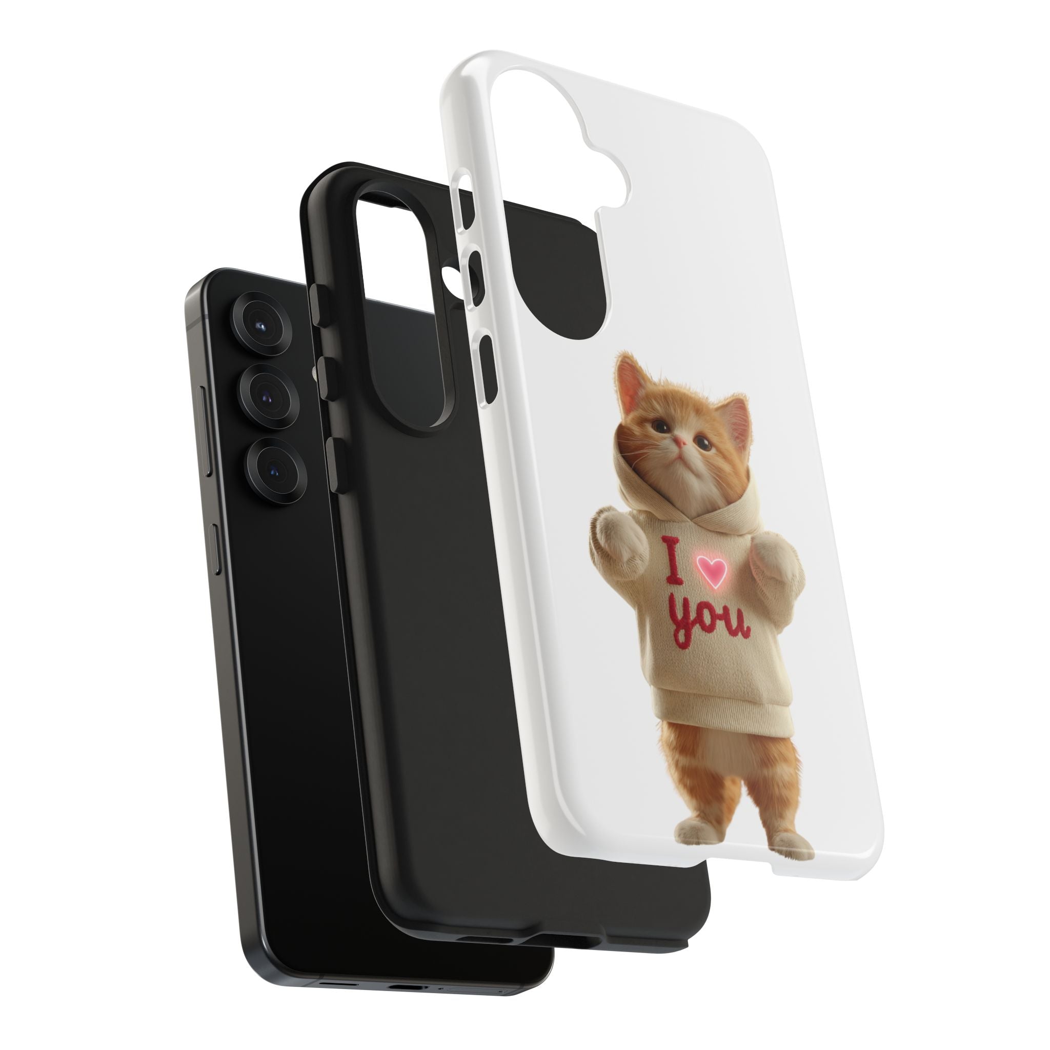 Cute Cat Tough Phone Case – 'I  You' Design