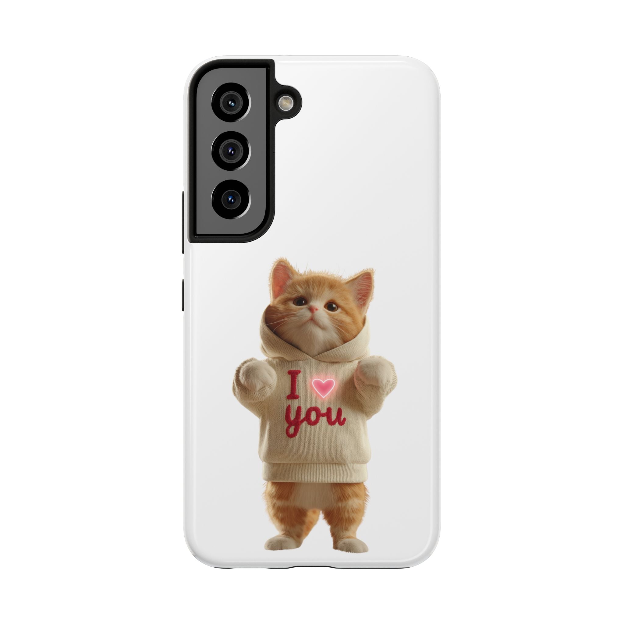 Cute Cat Tough Phone Case – 'I  You' Design