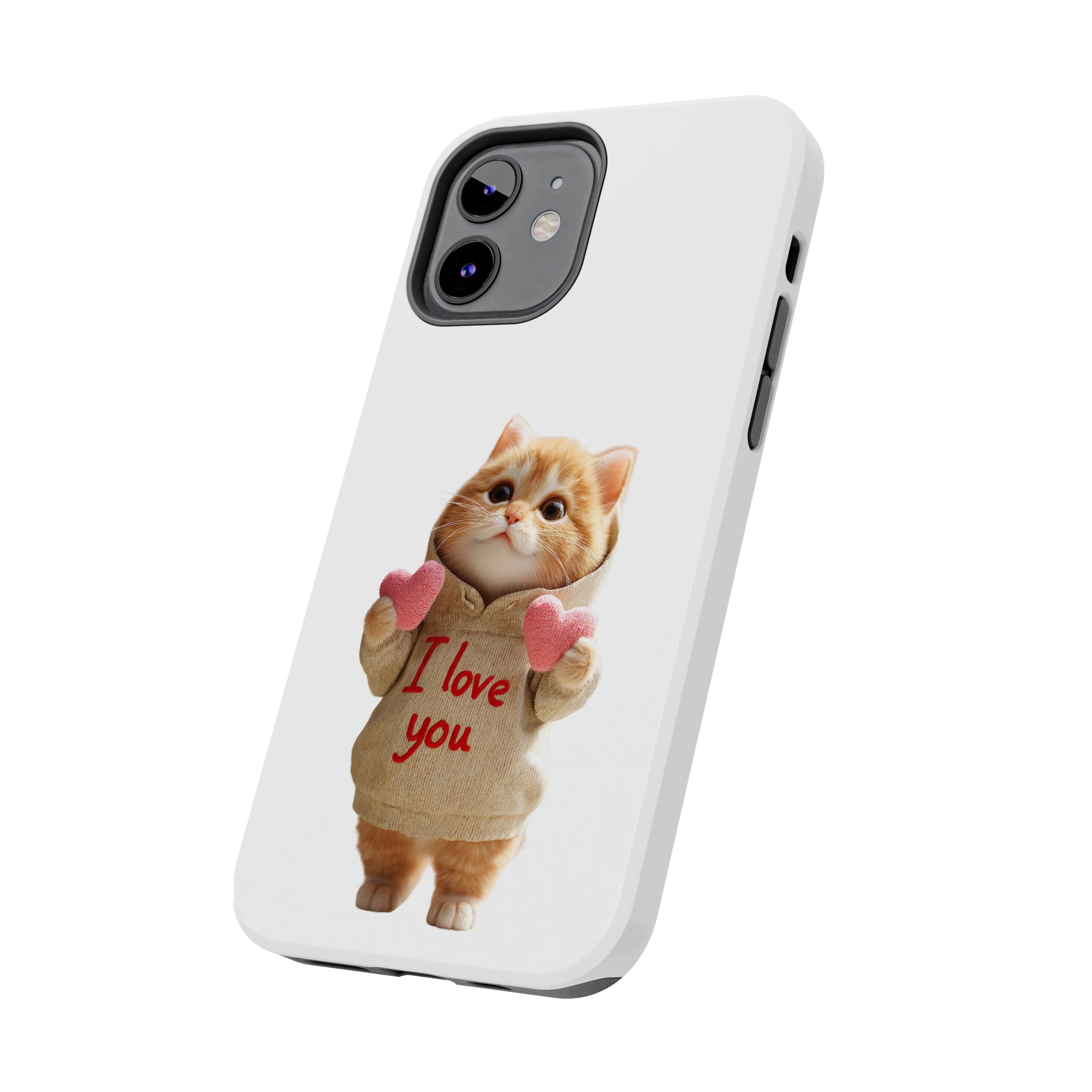 Cute Cat Phone Case with 'I Love You' Design