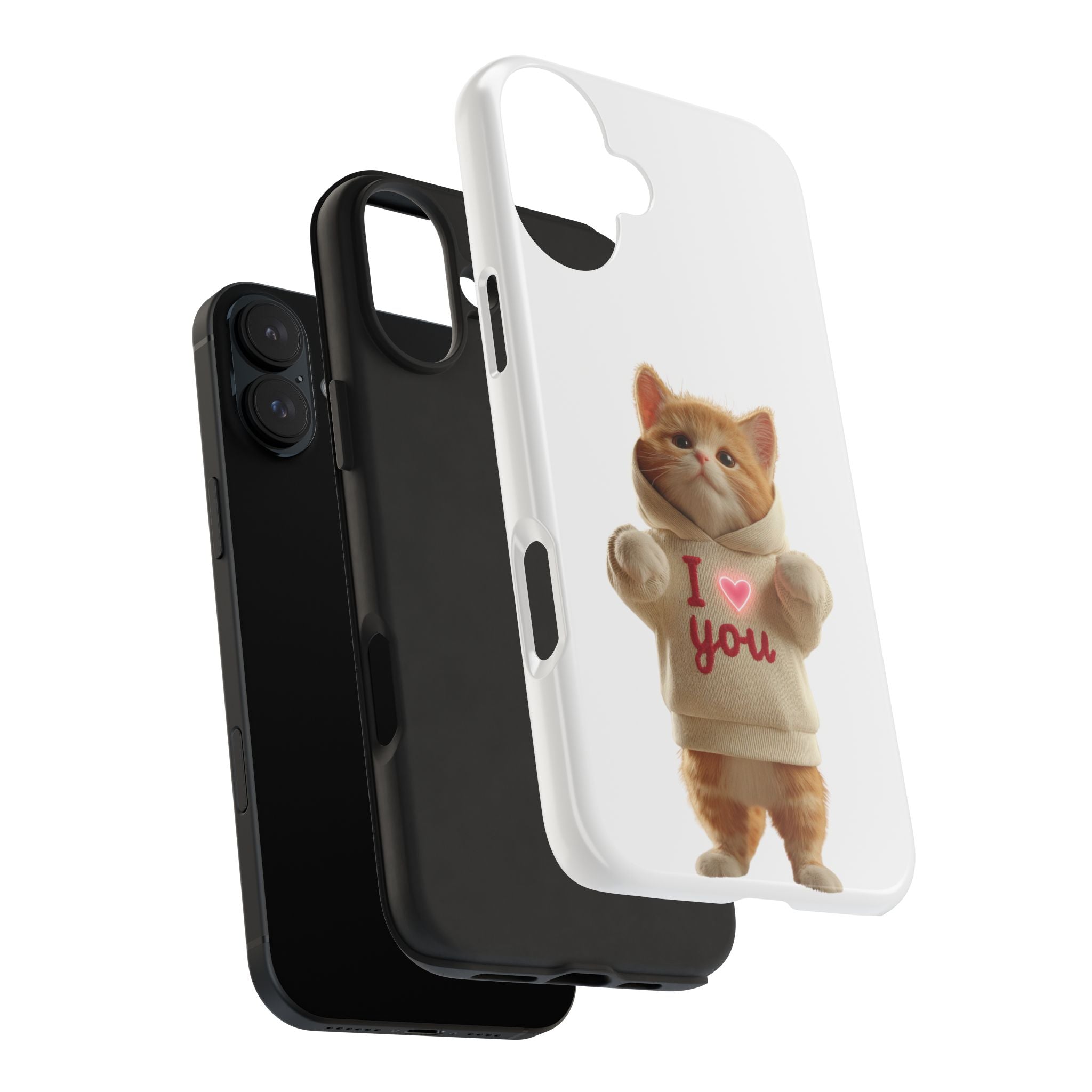 Cute Cat Tough Phone Case – 'I  You' Design