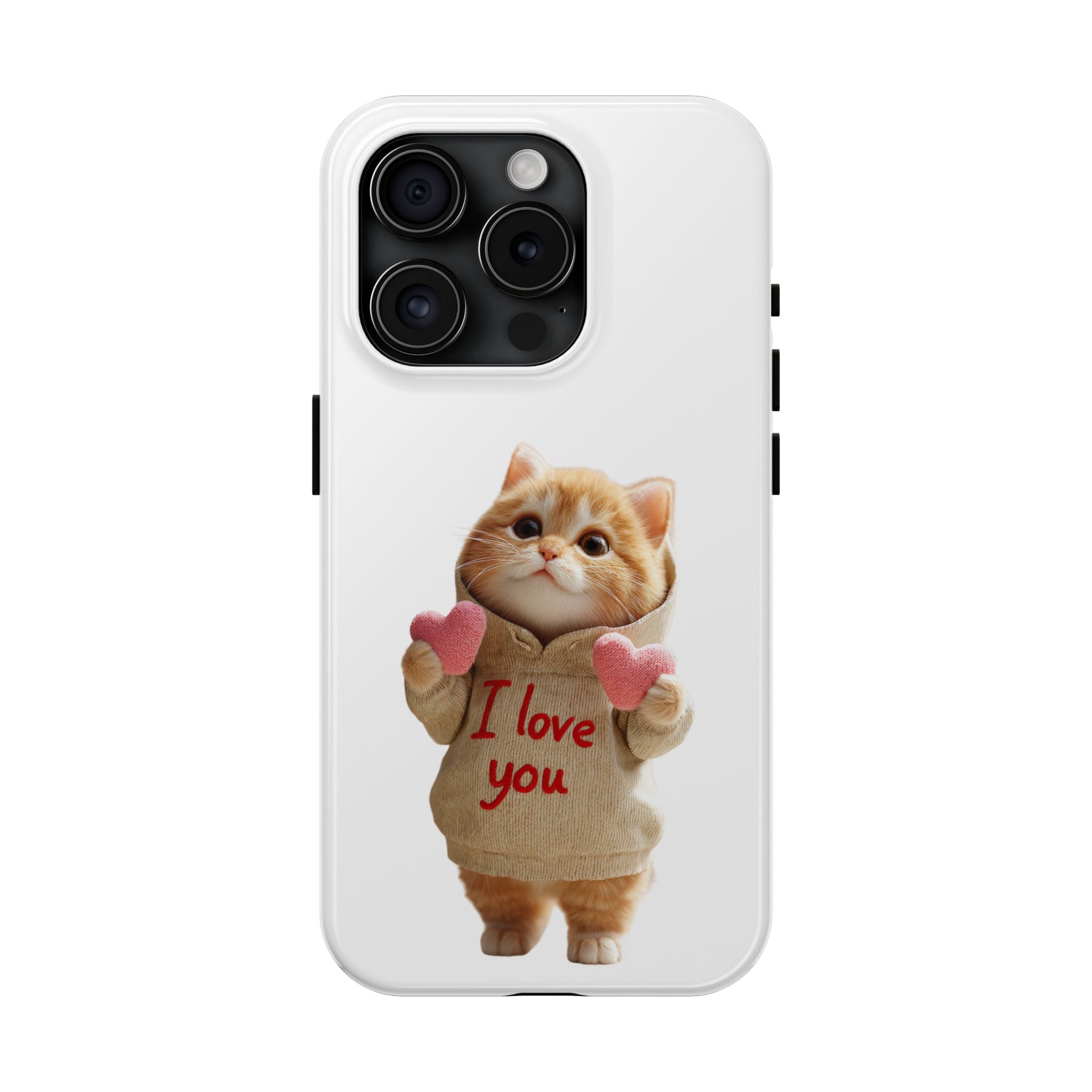 Cute Cat Phone Case with 'I Love You' Design