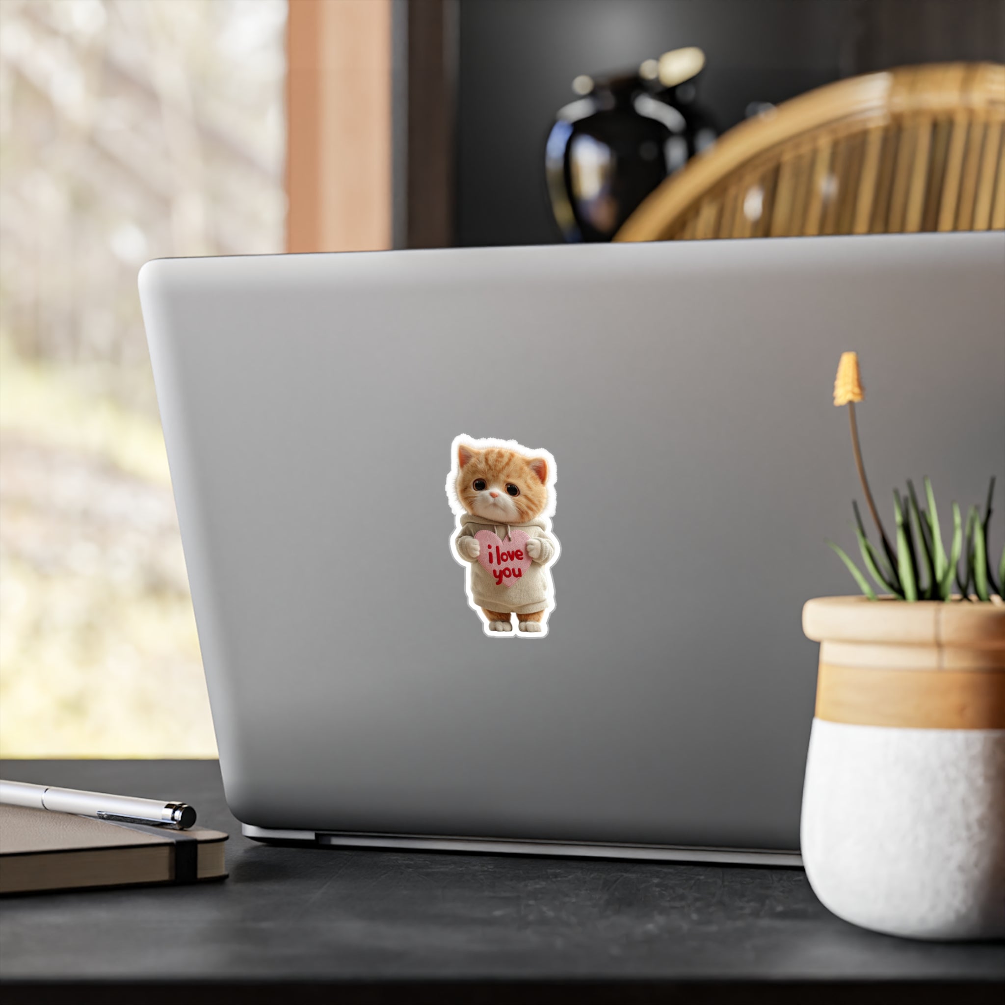Cute Cat 'I Love You' Vinyl Sticker - Kiss-Cut Decal for Laptops, Water Bottles & Gifts