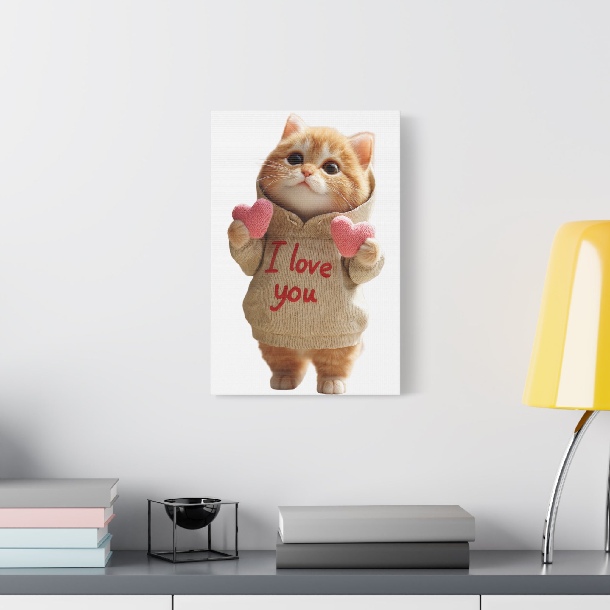 Cute Kitten Canvas Wall Art — "I Love You" Cat Valentine Matte Stretched Canvas