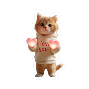 Cute Kitten 'Love You' Kiss-Cut Vinyl Sticker — Valentine Cat Decal